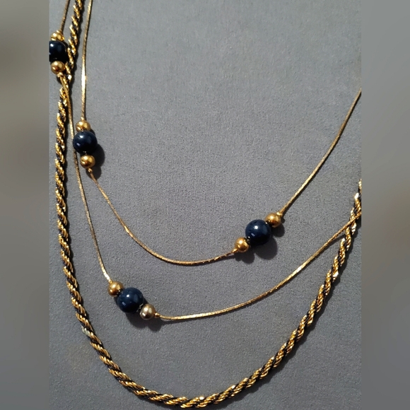Multi-Layer, Blue and Gold Necklace - Picture 2 of 5